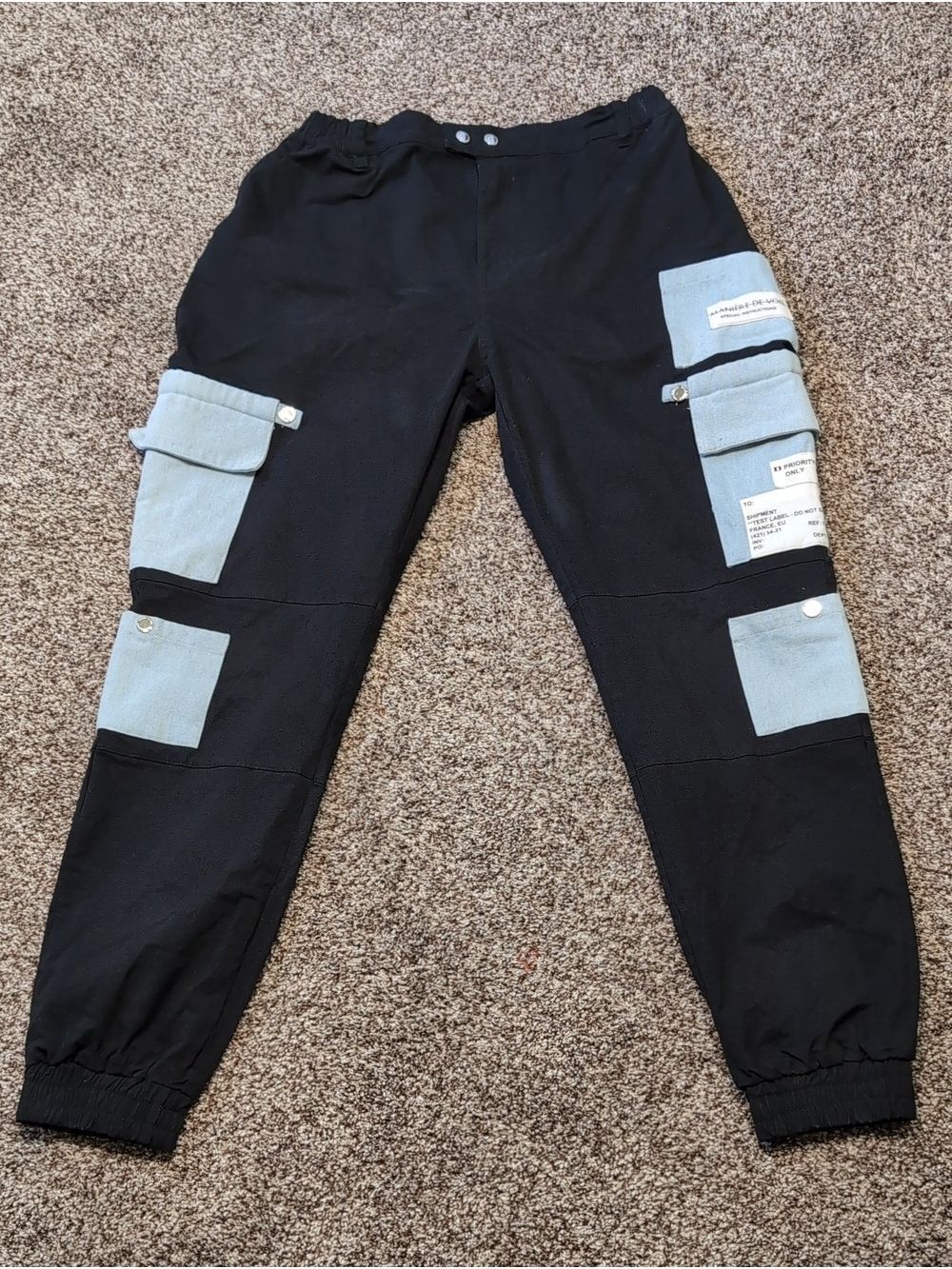 Manière De Voir Denim Contrast Cargo Joggers in Black US 10